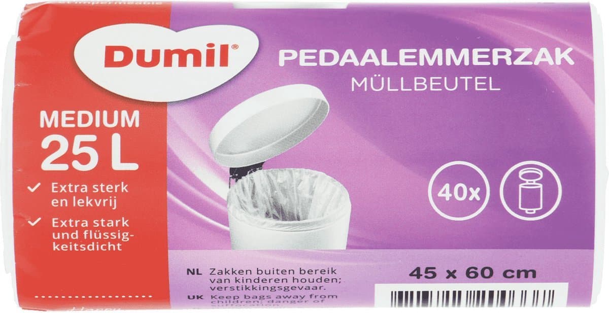 Dumil Pedaalemmerzakken 25L – 80 Stuks – Extra Sterk & Lekvrij – Afvalzakken voor Kleine Prullenbakken