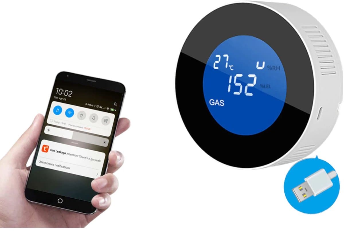 WiFi Smart Gas Alarm - Keuken Gaslekdetector - Brandbaar Gas Alarm - Plug-in Gas Alarm - Slimme Gassensor - LPG Lekdetector - Schermweergave - Realtime Monitoring