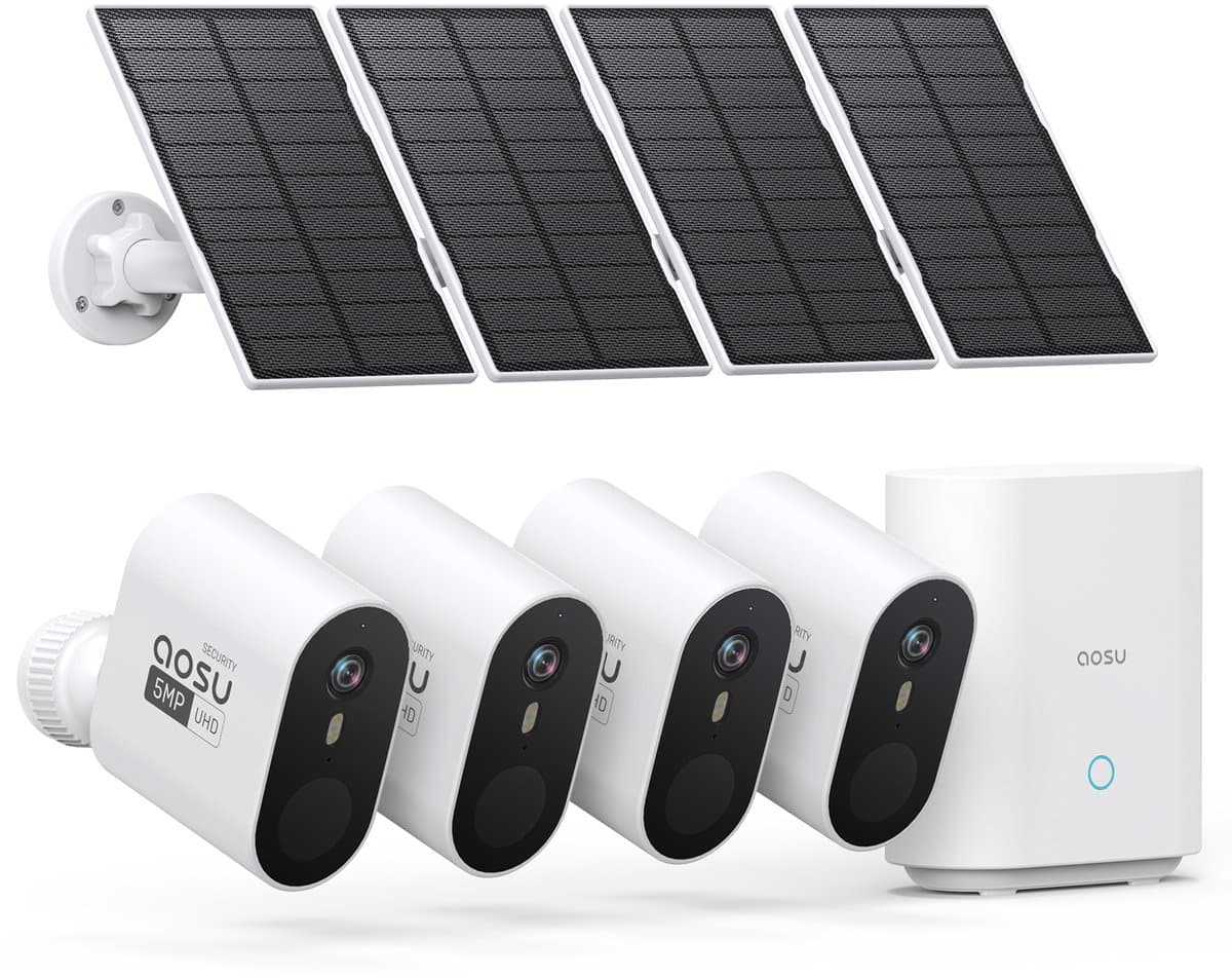 AOSU SolarCam System Max - 4 Beveiligingscamera’s - 2K Resolutie - Zonne-energie - Draadloos - 32GB
