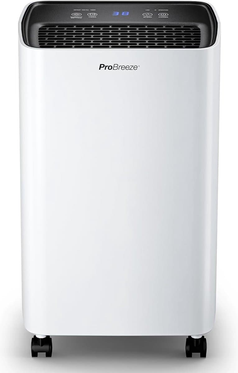 Pro Breeze 12L/dag Luchtontvochtiger – D-27 – Vochtigheidsweergave, 3 Standen, 2L Tank en Timer – Verwijderd Schimmel, Damp en Vocht - Dehumidifier voor Thuis, Garage en Kelder