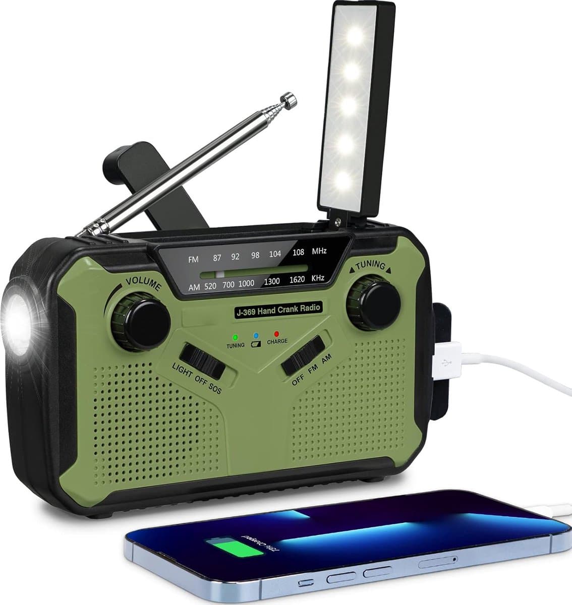Zonne Radio met Swivel Antenne - FM/AM Draagbare Oplaadbare Radio - 3000mAh Batterij - Noodradio met SOS Sirene en Flitslicht - Ideaal voor Kamperen, Outdoor en Stroomuitval Situaties