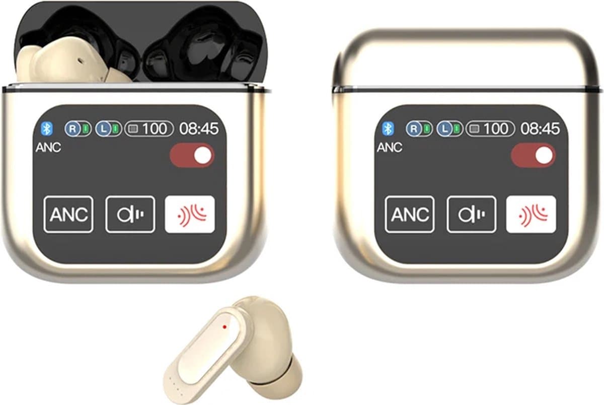 Otiume Draadloze Oordopjes - LCD Scherm Bluetooth Oortjes Wireless Earbuds Touchscreen Earphones - Goud