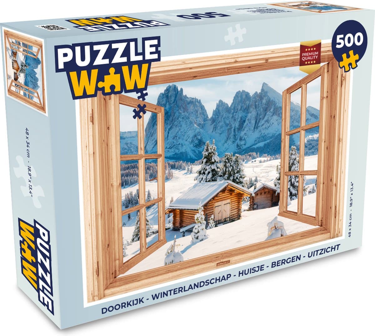 Puzzel Doorkijk - Winterlandschap - Huisje - Bergen - Uitzicht - Legpuzzel - Puzzel 500 stukjes