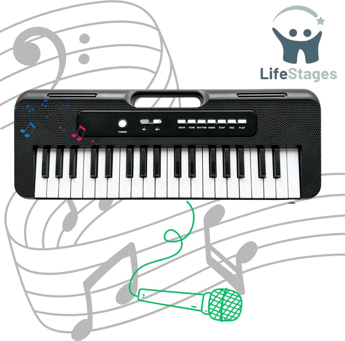 LifeStages Kinderpiano - Kinder Piano Speelgoed - Speelgoed Piano Met Microfoon - Kinder Keyboard - Speels Design - Duurzaam