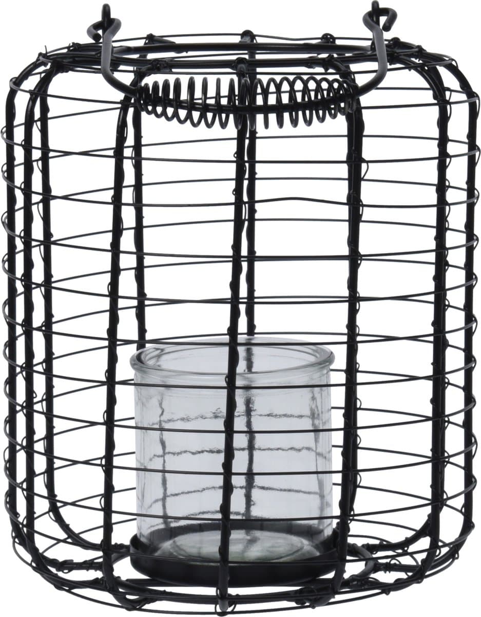 H&S - Windlicht - Zwart - Metaal - Ø18,5x24cm