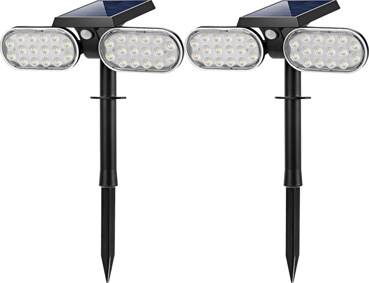 2x HOFTRONIC Pato - Solar tuinspot met bewegingssensor - Monokristal zonnepaneel - 3000K Warm wit - IP65 Waterdicht - Tuinverlichting op Zonne-energie - Wandspot en prikspot