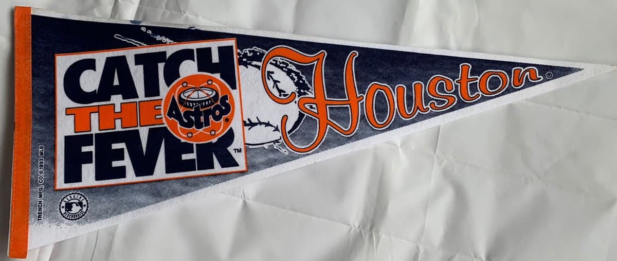 USArticlesEU - Houston Astros - MLB - vintage Vaantje - Honkbal - Baseball - Sportvaantje - Wimpel - Vlag - Pennant - Oranje/zwart/blauw - 31 x 72 cm - oud logo