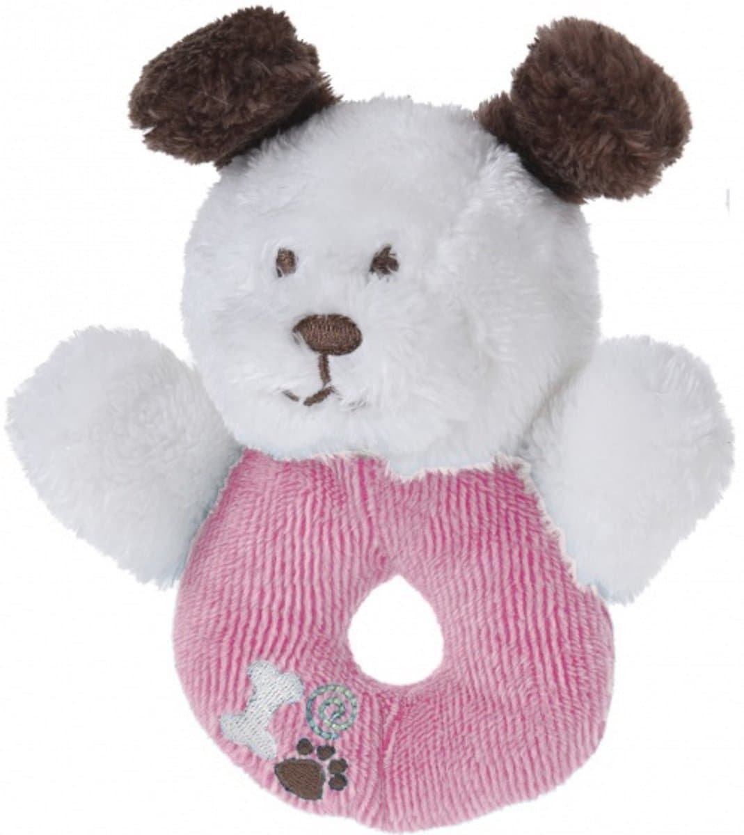 Tender Toys Grijpring Hondje Pluche 12 Cm Roze/wit