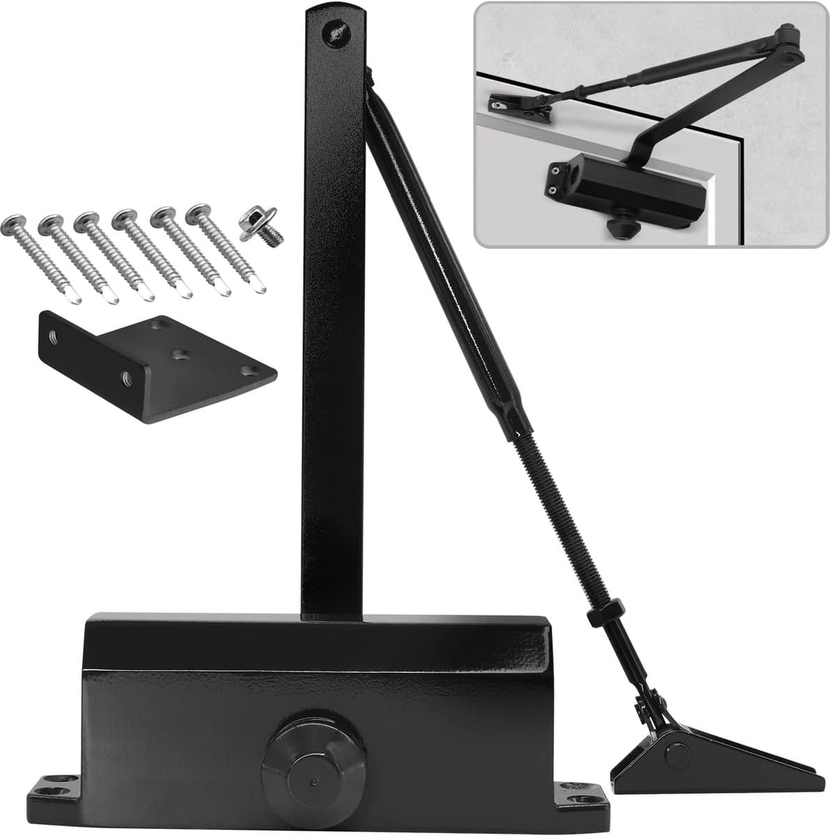 Automatische hydraulische deurdranger met aanslag, verstelbare veer en sluitdemper, geschikt voor commercieel en residentieel gebruik, voor deuren met een draagvermogen van 25-45 kg (zwart).Geschikt voor deurbreedtes tot 1100 mm.