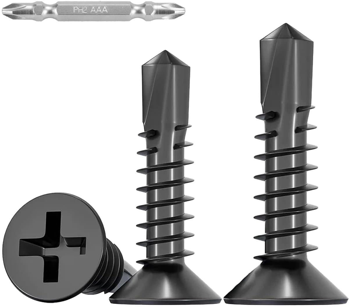 M4.2x19mm Self Drilling Screws Black, 100pcs Sheet Screws Countersunk Head, Drilling Screws Stainless Steel Flat Head - ShopVlot