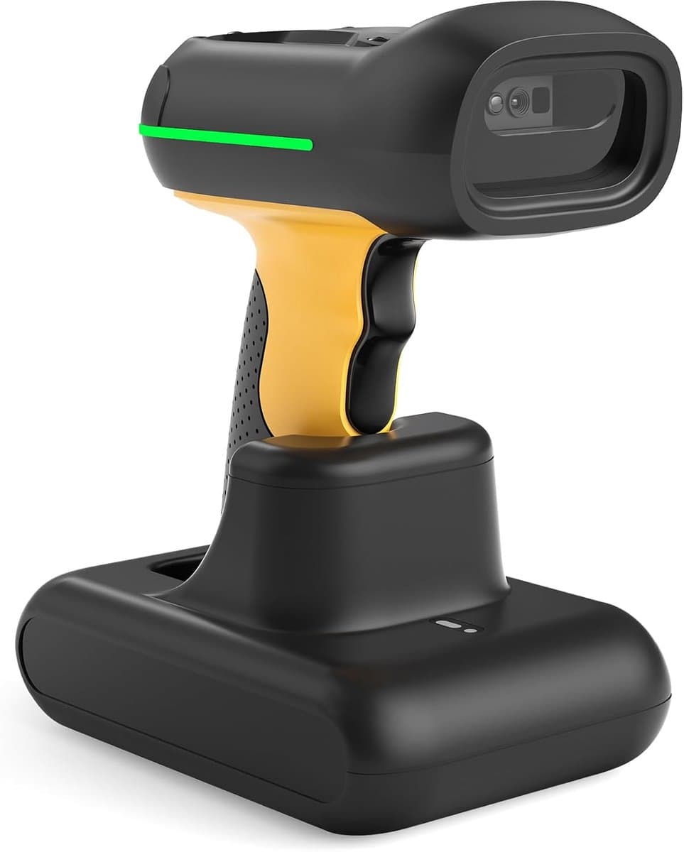 Inateck BCST-75S Industriële barcodescanner, draadloos, 2D QR-codescanner met intelligent laadstation, IP67 waterdicht en stofdicht, barcodelezer met 2600 mAh batterij, handscanner met app en SDK