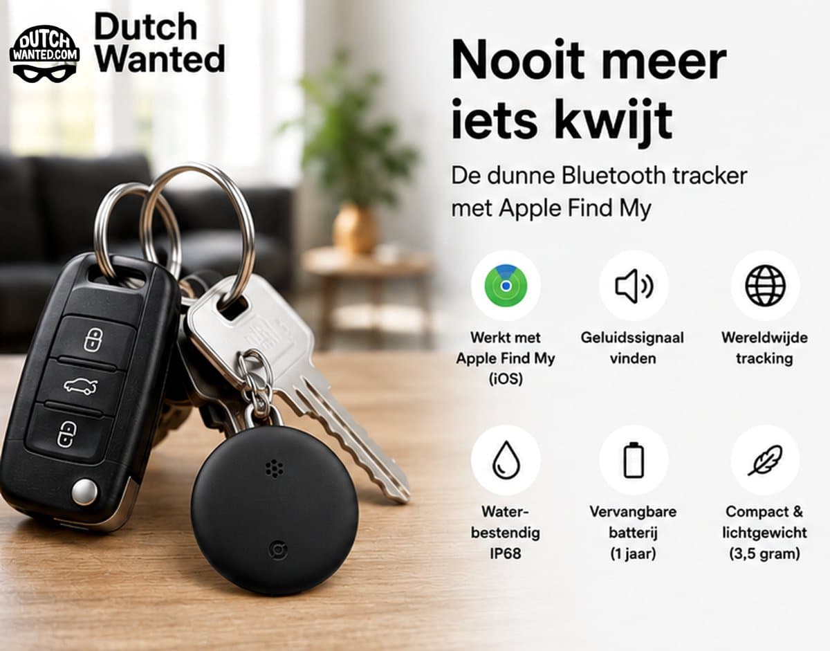 Dutch Wanted GPS Tracker - Bluetooth Tracker voor iPhone - Keyfinder met Apple Find My
