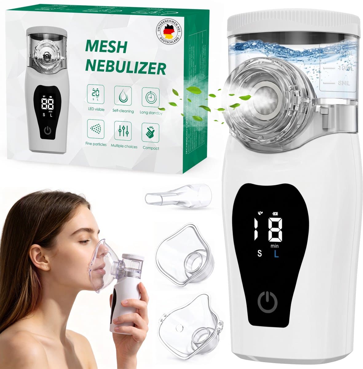 FOSMET Draagbare Inhalator Ultra Stil - Aerosoltoestel voor Kinderen & Volwassenen - Vernevelaar Set - 1-5 µm Fijne Nevel - LED-Display - 2 Modi - USB Oplaadbaar - Ideaal voor Thuis en Onderweg - Wit