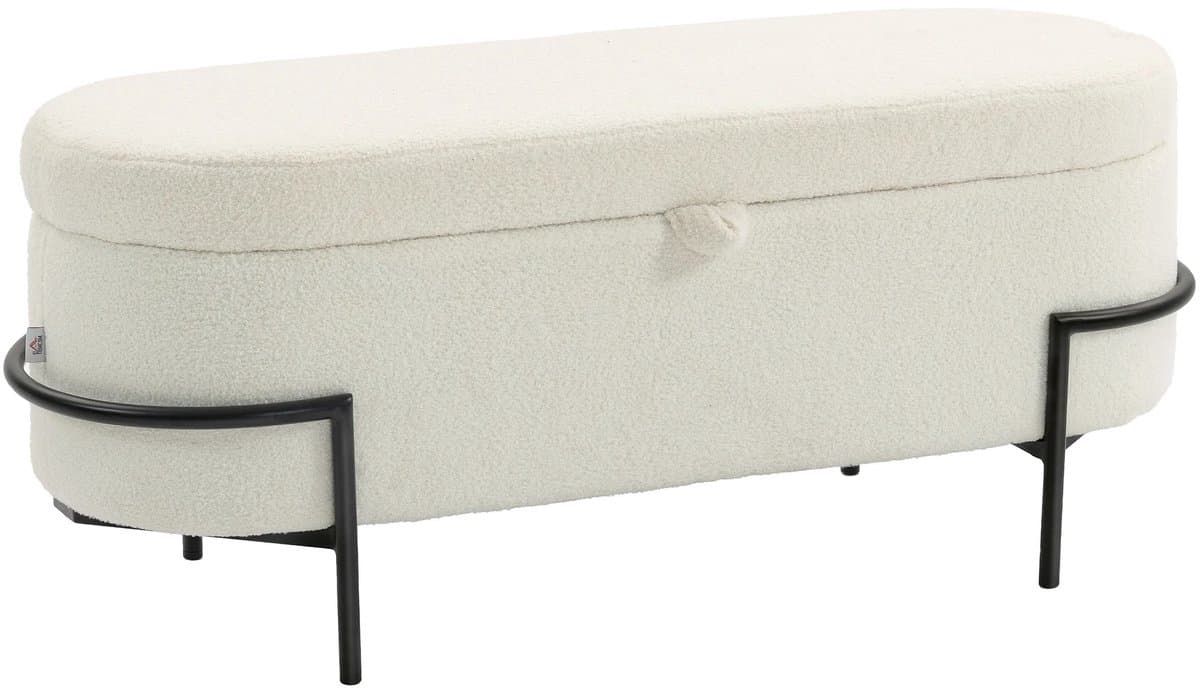Nutrella Opbergbank - Opbergkist - Opklapbaar deksel - Stalen poten - tot 220 kg - 69 L- 114,5 x 40 x 48 cm - Crème