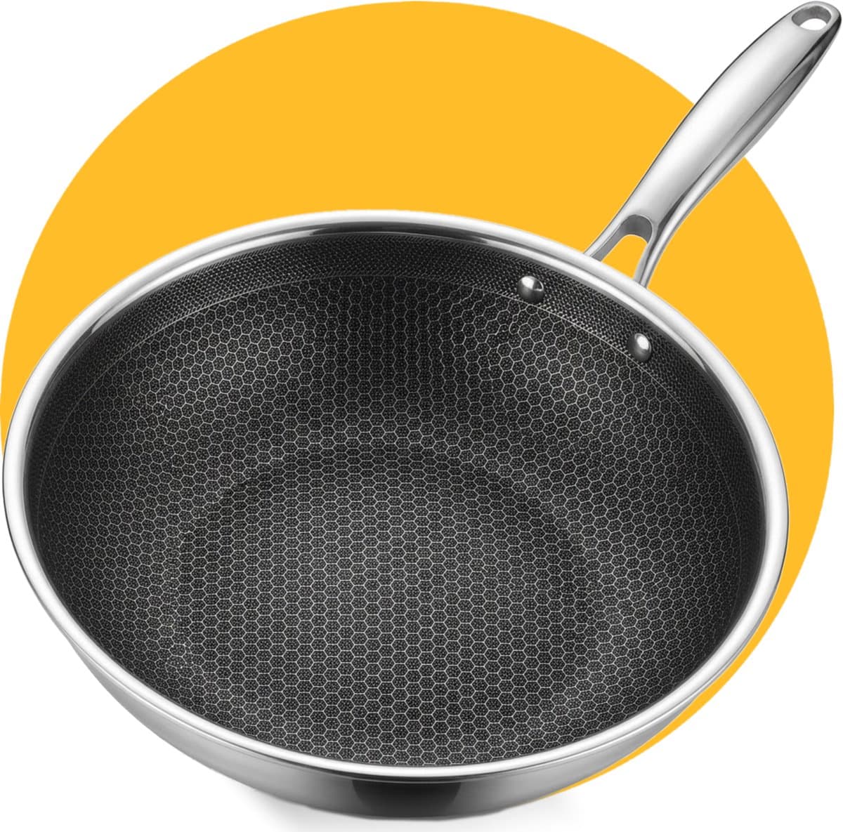 Pasper Wokpan Ø 30 cm - PFAS & PTFE vrij pan - Inductie, Elektrisch, Keramisch & Gas - RVS Honingraat Anti-Aanbakpan