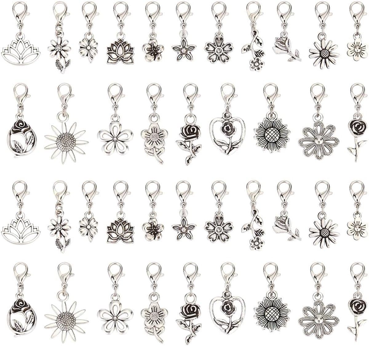 Thijox - 60 Clip Hangers met 20 Verschillende Designs, Bloemenhangers van Legering met Karabijnsluiting, Bungelende Hangers voor Halskettingen, Armban