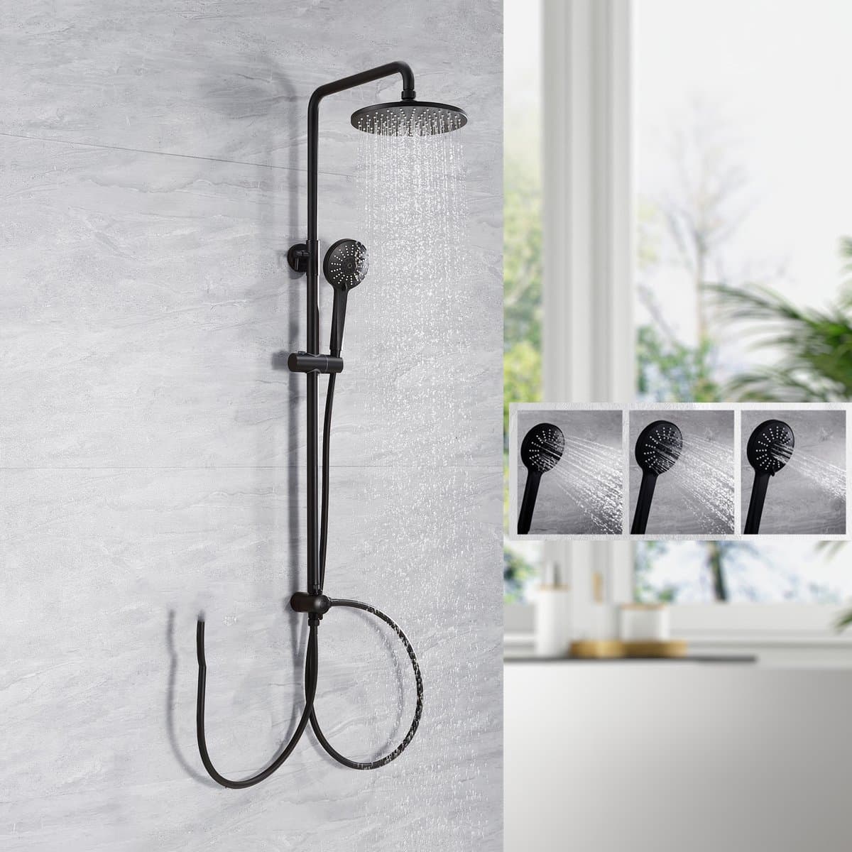 Auralum Max Douchesysteem Met Omstelling Voor Wandmontage - Regendouche Ø 22 cm - Handdouche met 3 functies - Verstelbare Hoogte 72.5-112 cm - Waterbesparend - Zwart