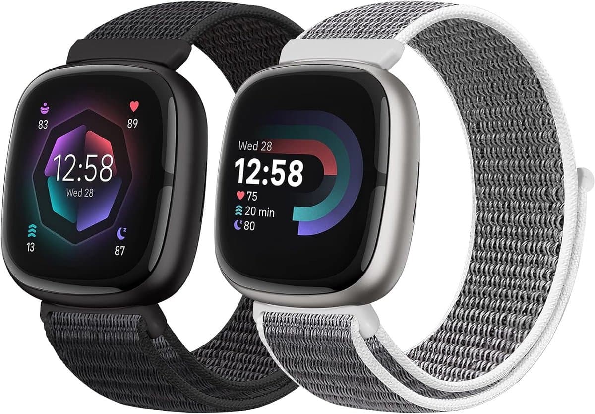 Zachte en Ademende Nylon Sportband voor Fitbit Versa 3 en Fitbit Sense, Verstelbare Vervangband voor Dames en Heren