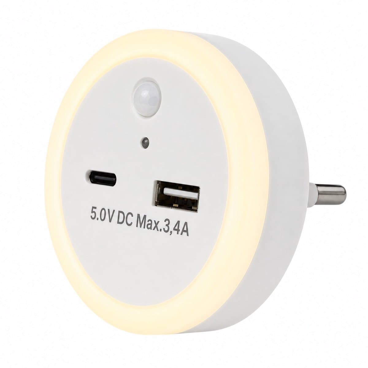 Narvie Stekkerlamp Nachtlamp met USB-A en USB-C Oplader – Dag/Nacht Sensor en Automatische Modus