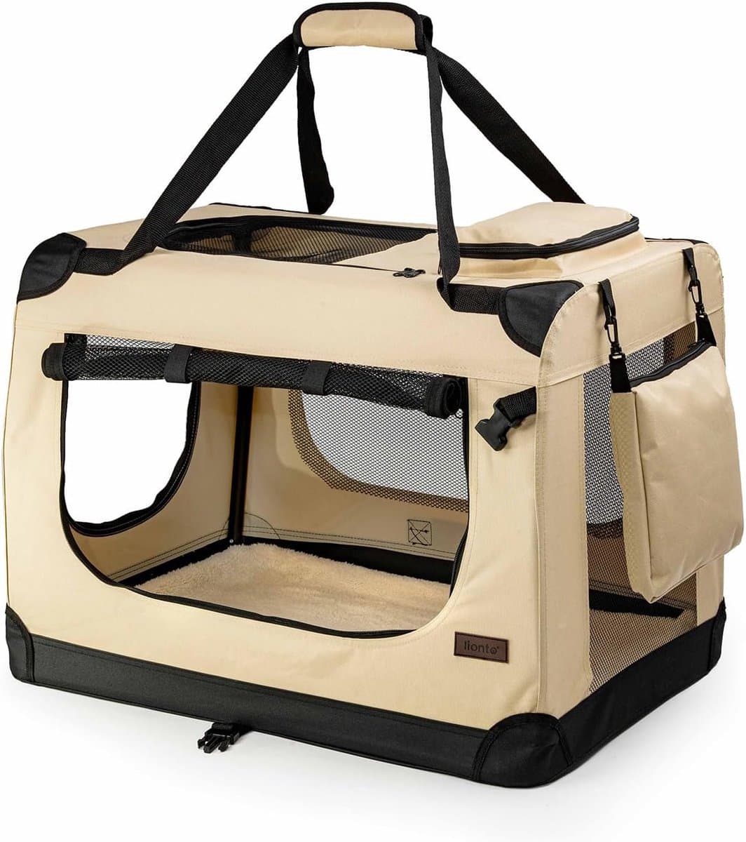 Transportbox Hond - Reismand Kat - Veilig Vervoer - Ventilatie Mesh - 70 x 52 x 50 cm - Beige
