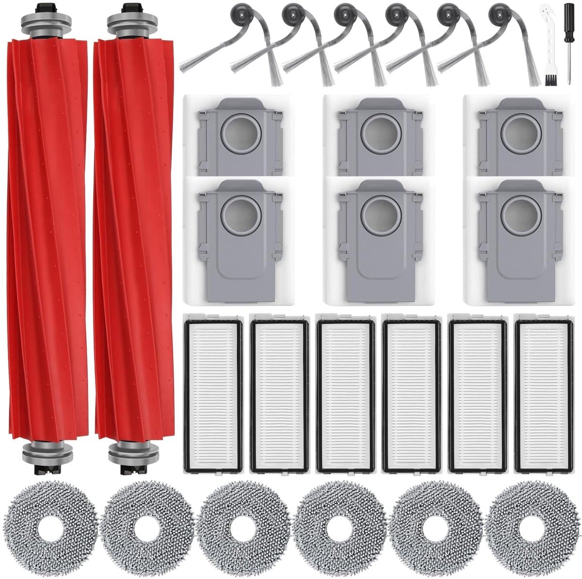 Dailygoods- Robotstofzuiger Accessoires 28 Stuks - 2 Hoofdborstels - 6 Stofzakken - 6 Dweilpads - 6 Filters - 6 Zijborstels