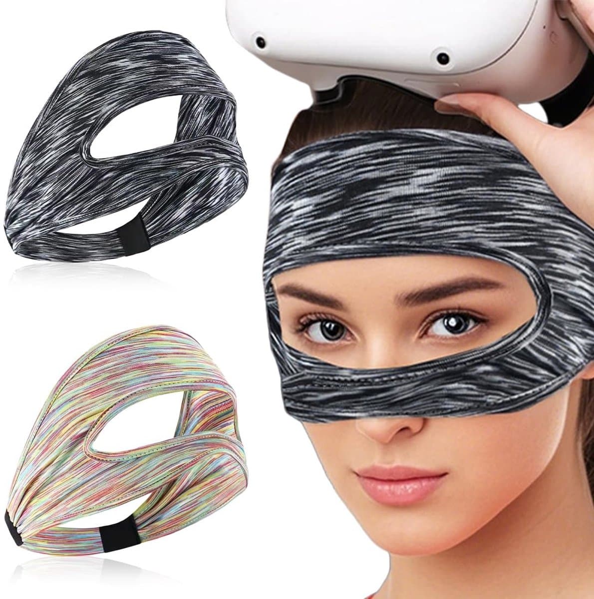 Dailygoods - 2 stuks VR oogmaskerafdekking, VR zweetbescherming, zweetband voor het gezicht van de VR-headset, verstelbare swatband voor PSVR2/PICO4-headset (grijs + kleur)