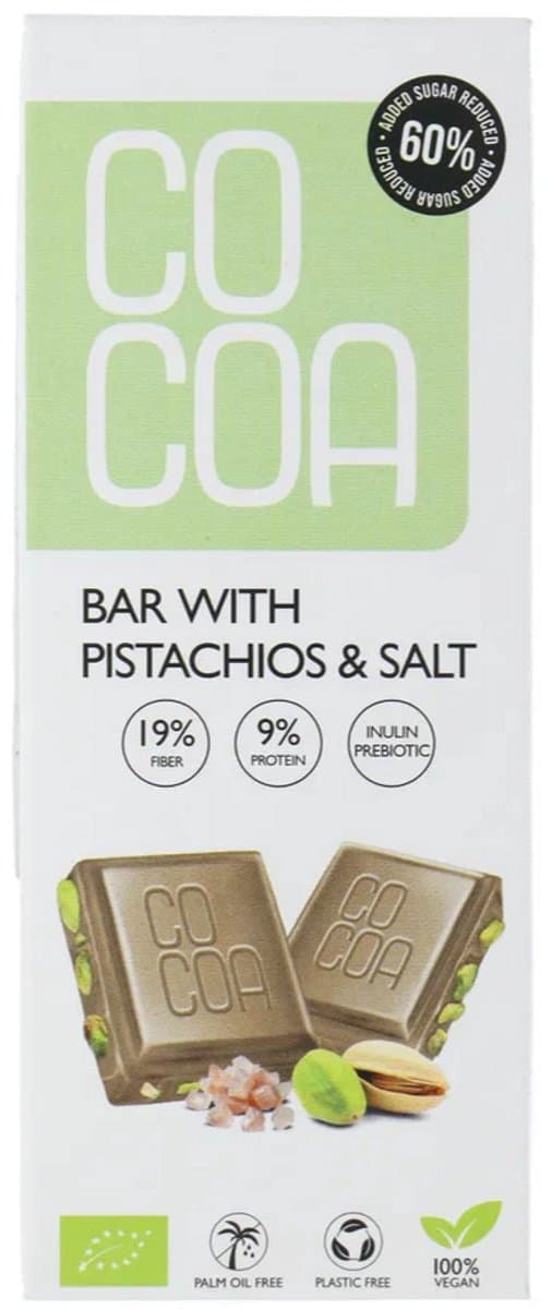 Cocoa Chocolade Pistachios & Salt Reep 40GR
