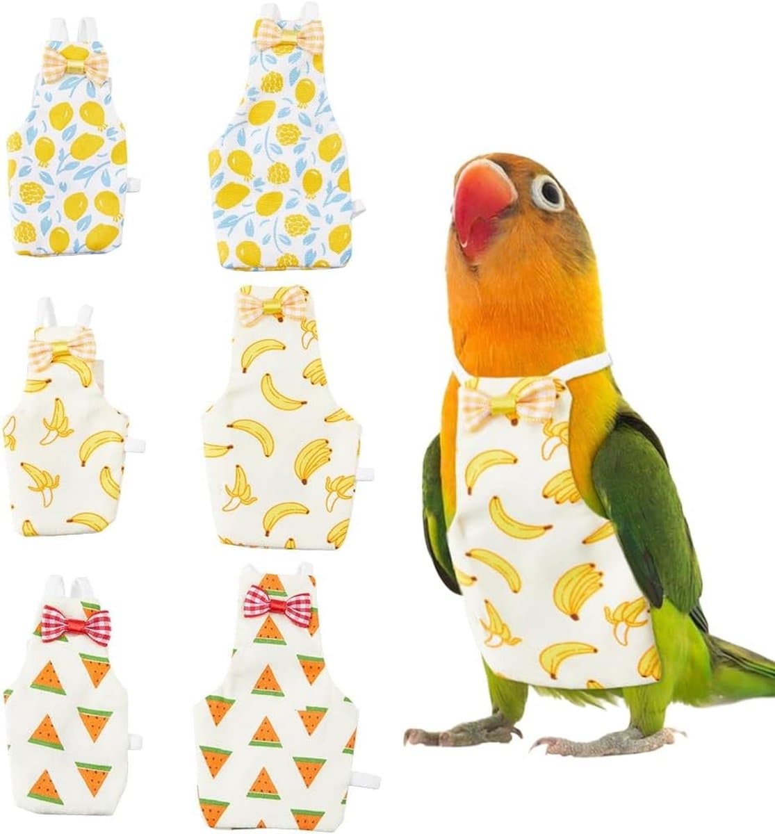 Vogelluier Harnas - Papegaai Kleding - Netheid Thuis - Herbruikbaar & Wasbaar - 6 Stuks - Geel Rood Wit