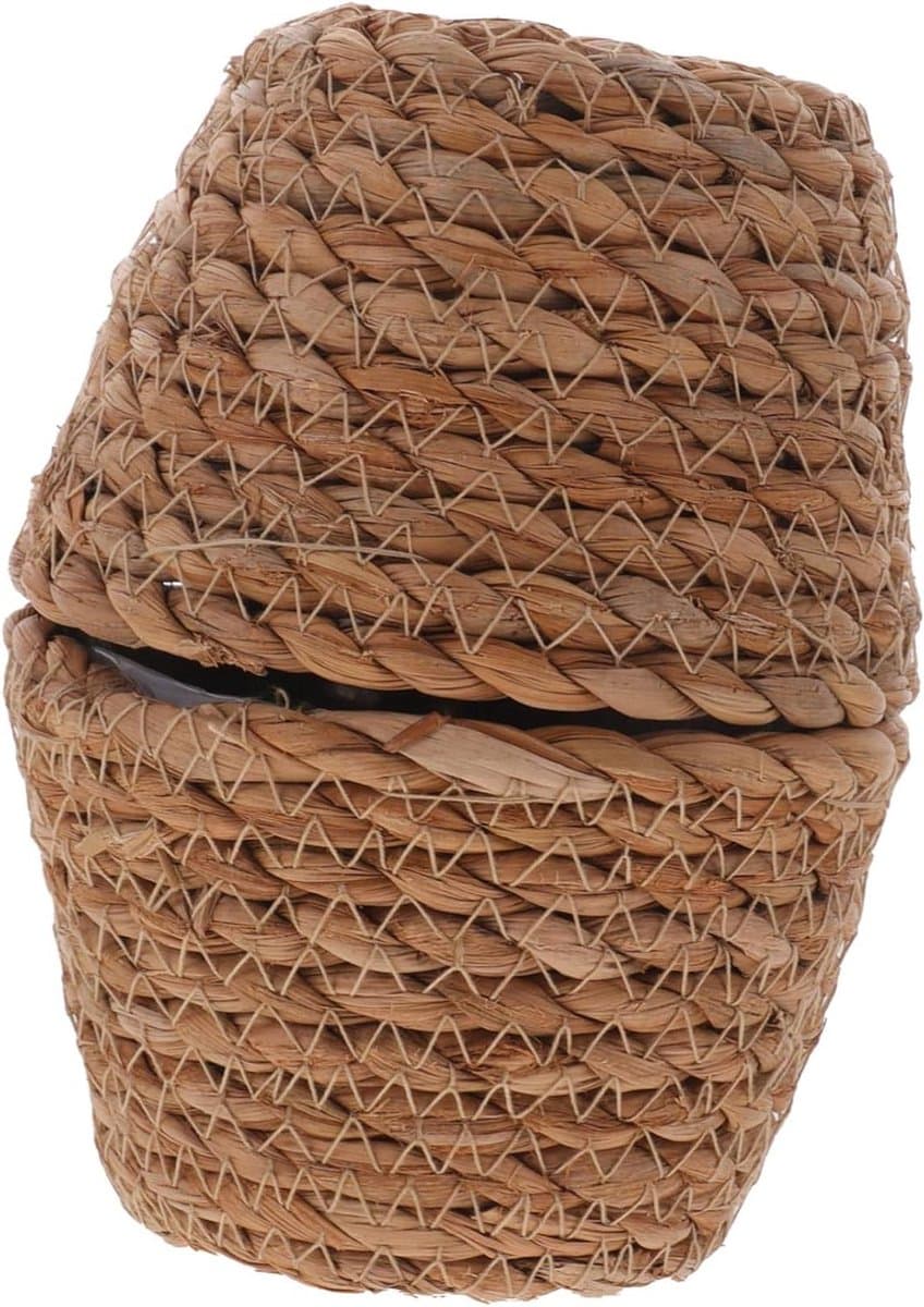 Zeegras Plantenmanden - Bloempotten Rieten Mand - Planten Decoreren - Handgeweven met Voering - 13x13x9 cm - Khaki