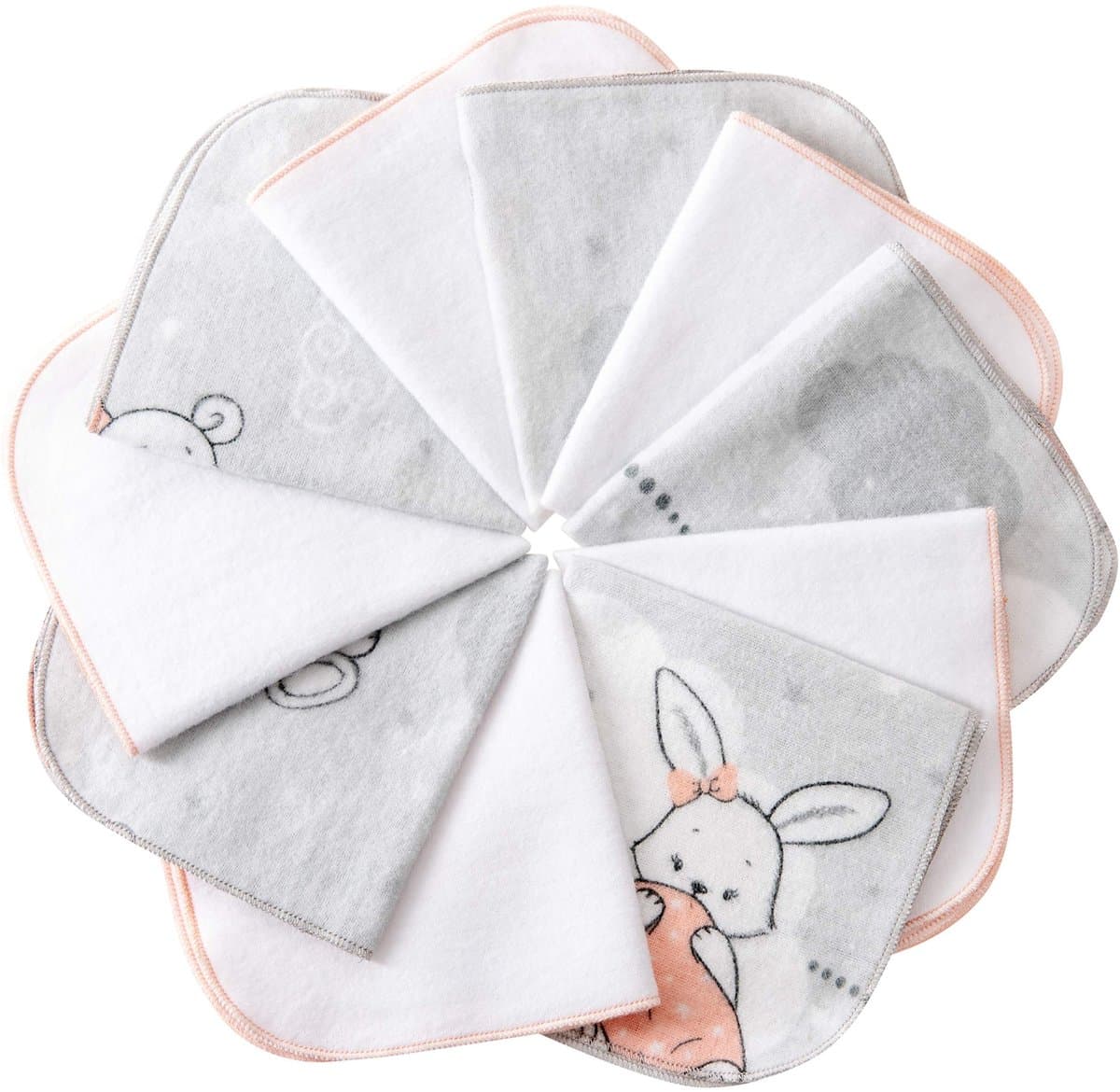 Omgoods - Set van 10 Molton Wasdoekjes voor Baby's en Kinderen 25x25 cm - Roze Wit Grijs