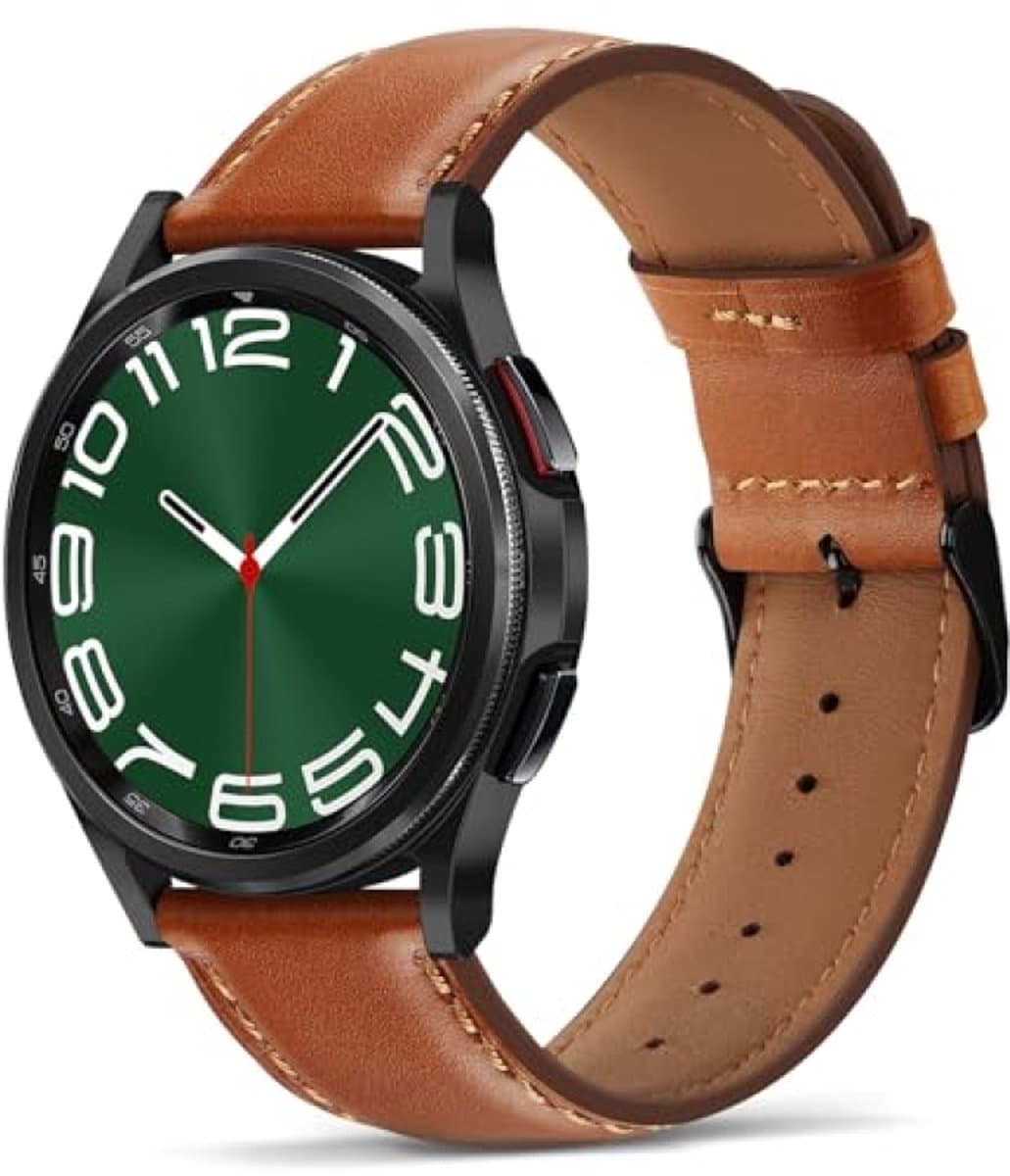 Echt Leren Horlogeband 20mm Compatibel met Samsung Galaxy Watch Ultra 47mm 7/6/5/4 - Klassiek Bruin - PromoHome