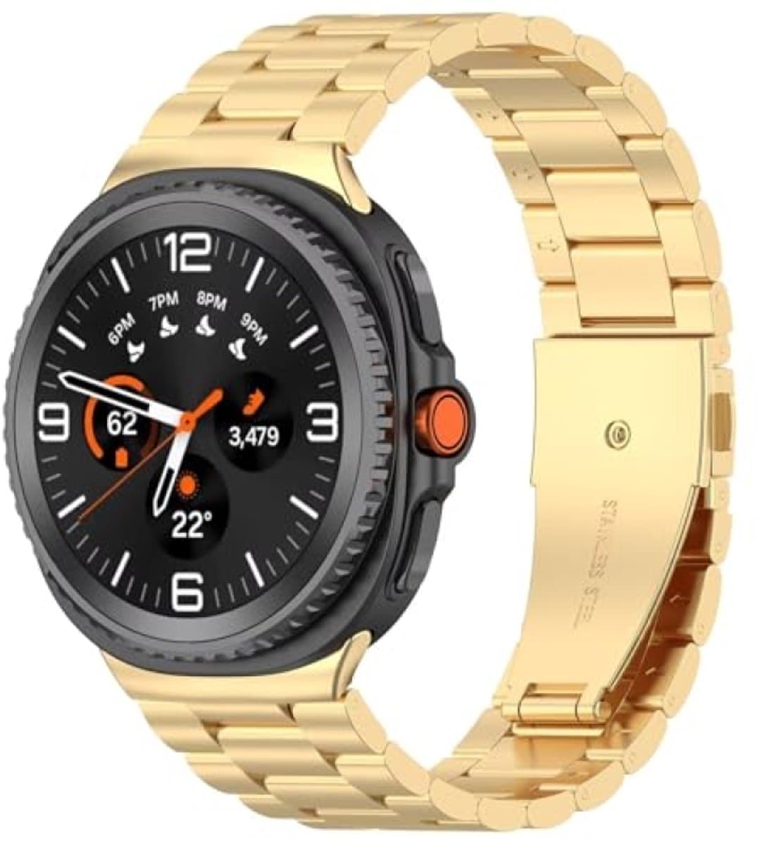 PromoHome Metalen Horlogeband voor Samsung Galaxy Watch 8 (40/44 mm) en Watch 8 Classic - Roestvrijstalen band met vouwsluiting - Goud