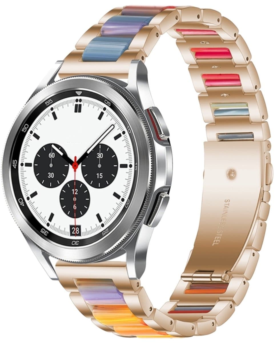 Voor Galaxy Watch 4 Classic 42 / 46 mm Interbead hars metalen horlogeband (Rose Gold Rainbow)