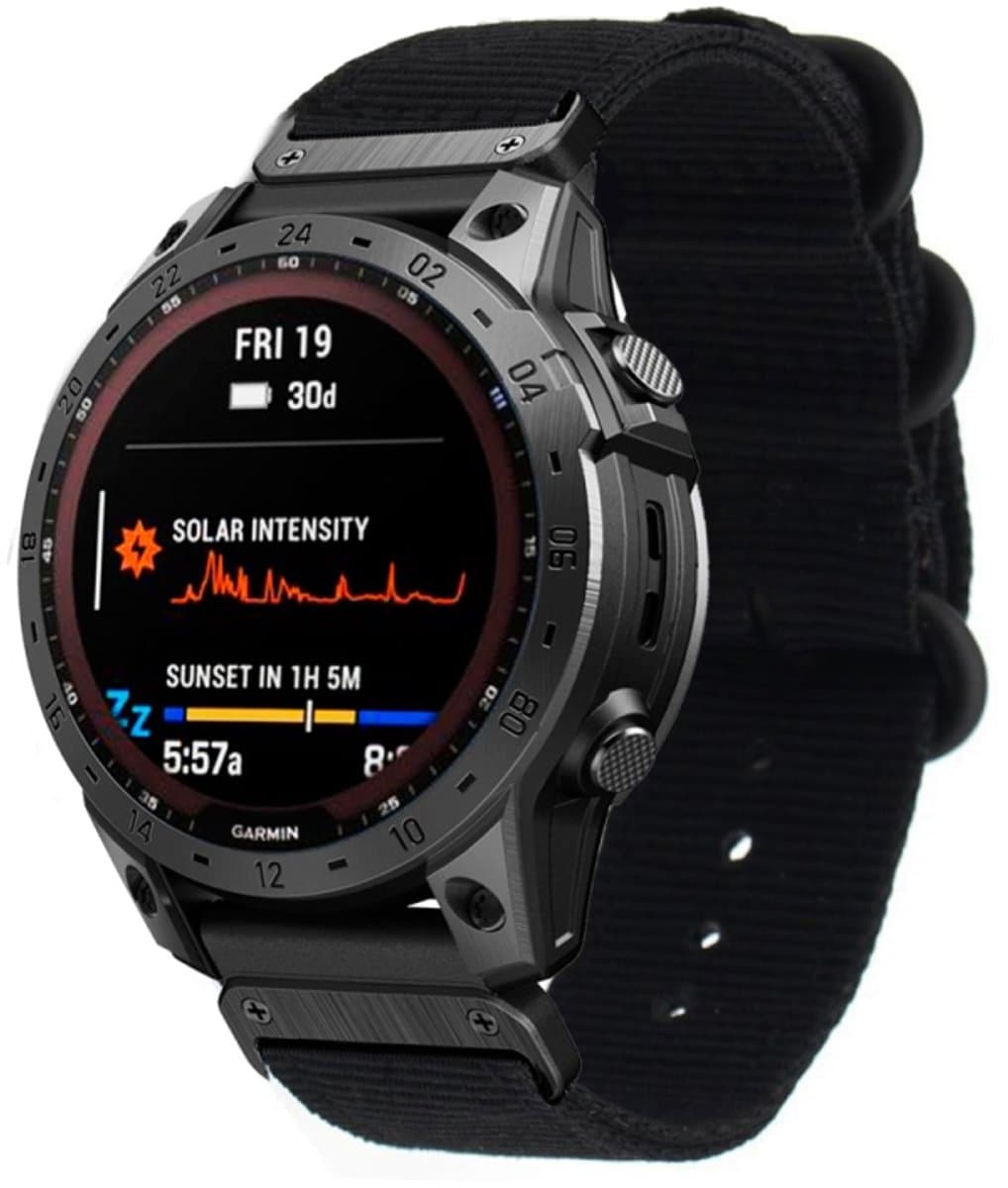 Voor Garmin Fenix 7X nylon horlogeband met drie ringen en stalen gesp (zwart)