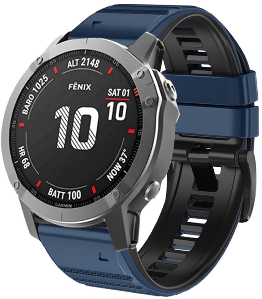 Voor Garmin Fenix 7/7X/6/6X/5/5X 26 mm tweekleurige siliconen horlogeband (middernachtblauw + zwart)