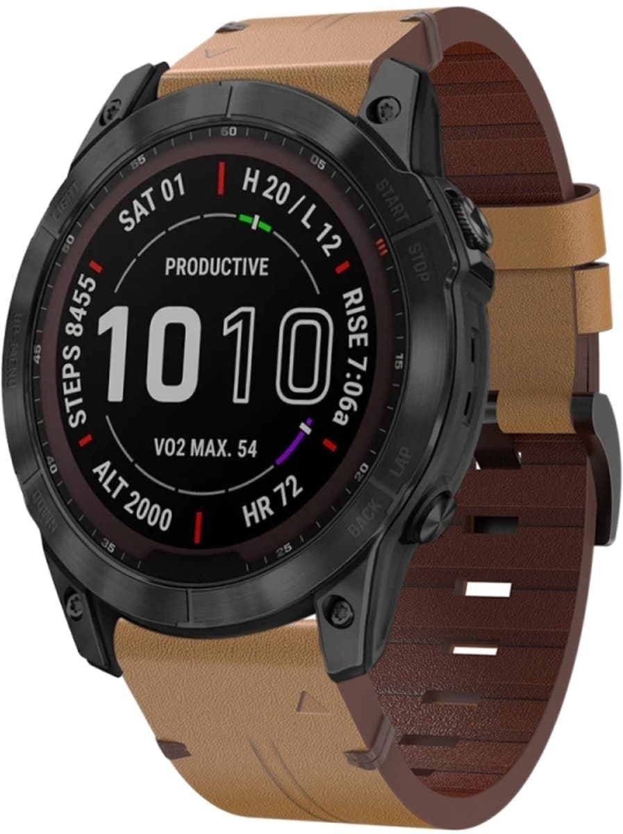 Voor Garmin Enduro 2 lederen horlogeband met stalen gesp (lichtbruin)