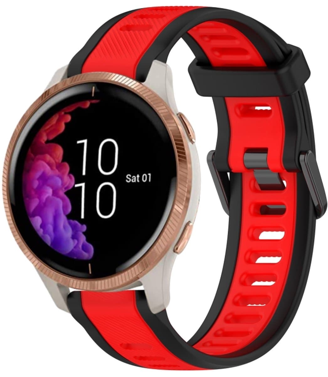 Voor Garmin Venu 20 mm tweekleurige siliconen horlogeband met textuur (rood + zwart)