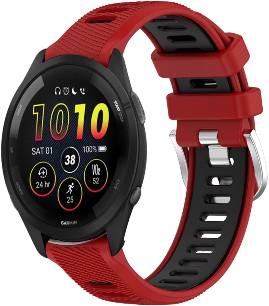 For Garmin Forerunner 265 22mm Sports Two-Color Steel Buckle Silicone Watch Band(Red+Black)