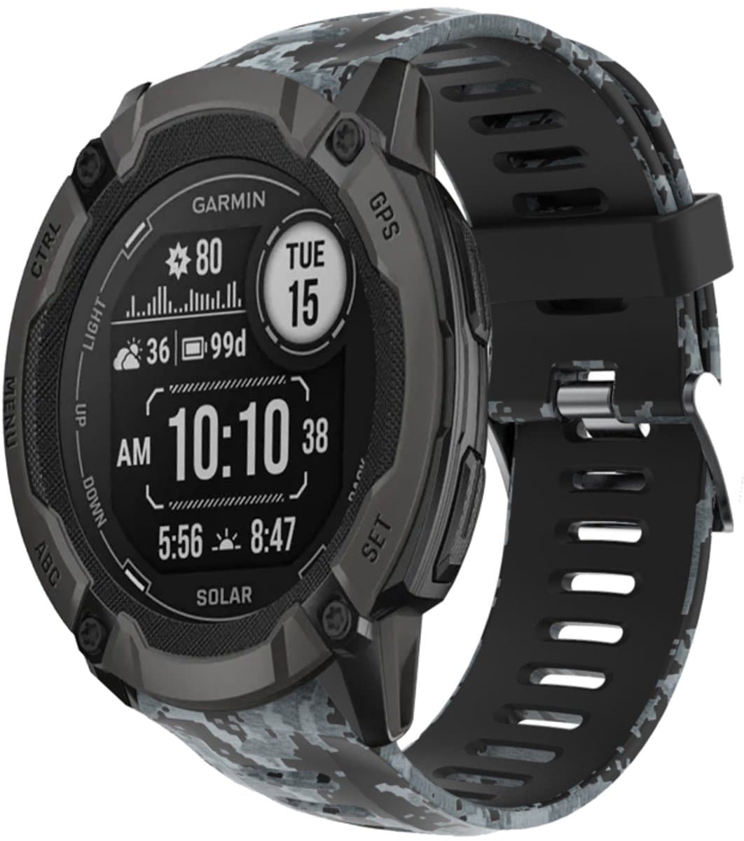 Voor Garmin Instinct 2X Solar 26 mm camouflage bedrukte siliconen horlogeband (zwart + digitale camouflage)