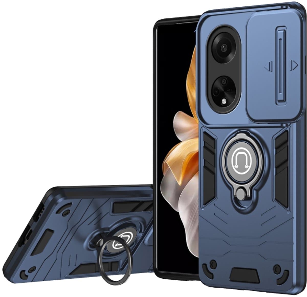 Voor OPPO A98 Camshield Ringhouder Telefoonhoesje (Koningsblauw)