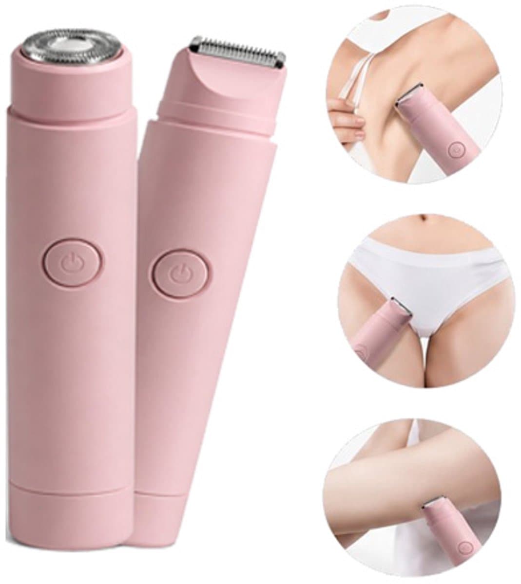 Loha party® Ladyshave voor Vrouwen -Epilators - Mini elektrische scheerapparaat - 2 in 1 - Bikinitrimmer - Trimmer Vrouw Intiem - Wet & Dry - Gezicht & Lichaam - roze