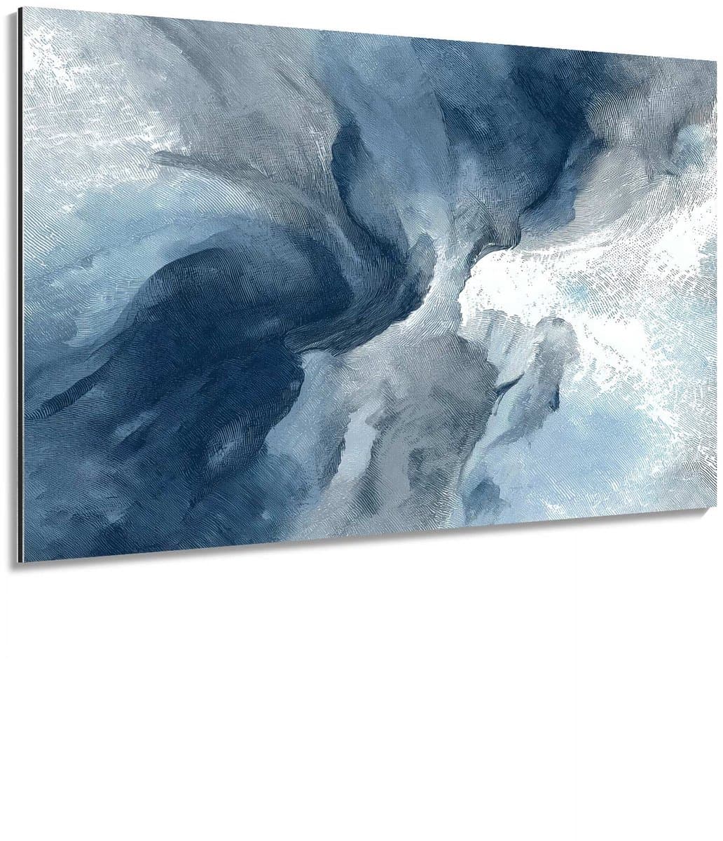 Blauwe golvende lijnen - Schilderij 60x40 cm - Wanddecoratie op Aluminium Dibond - Aluminium Wandpaneel