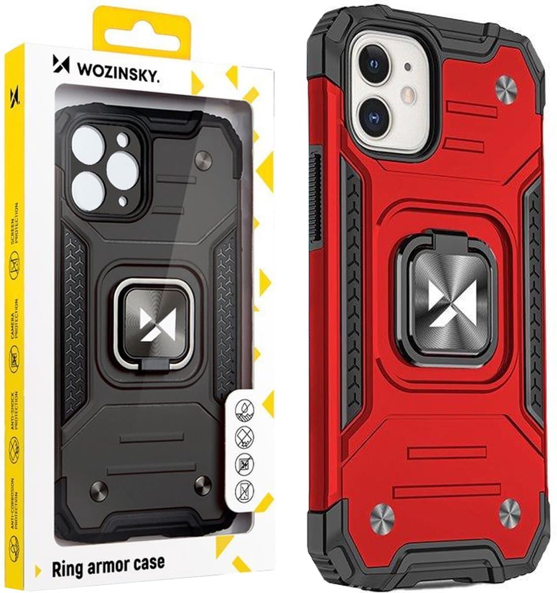 Wozinsky Ring Armor Serie - Robuuste Hoes - iPhone 14 Plus - Rood - Magneethouder