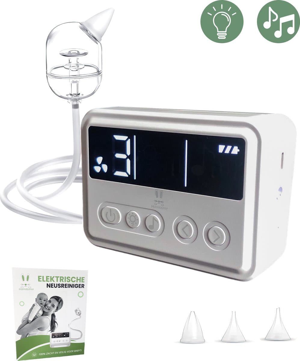 Hunnybunny® Elektrische Neusreiniger voor Baby’s met 3 Muziekjes en Licht – Neuspeer - Aspirator - Neuszuiger - 9 Zuigkrachten