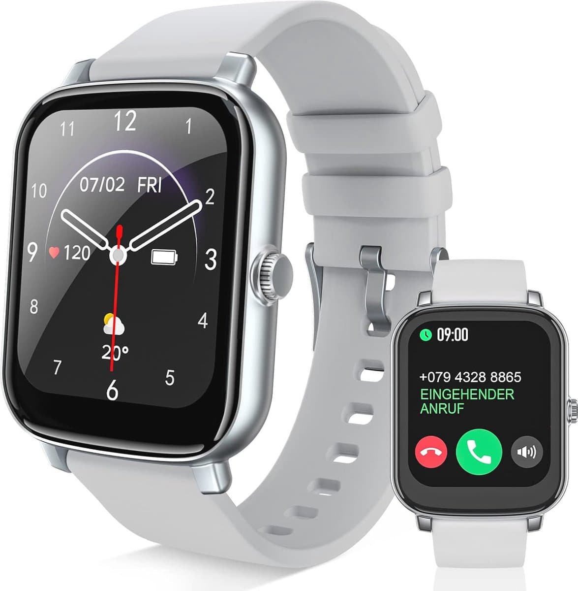 Smartwatch met Telefoonfunctie en Fitness Tracker – Stappenteller, Slaapmonitor en 28 Sportmodi – Zilver