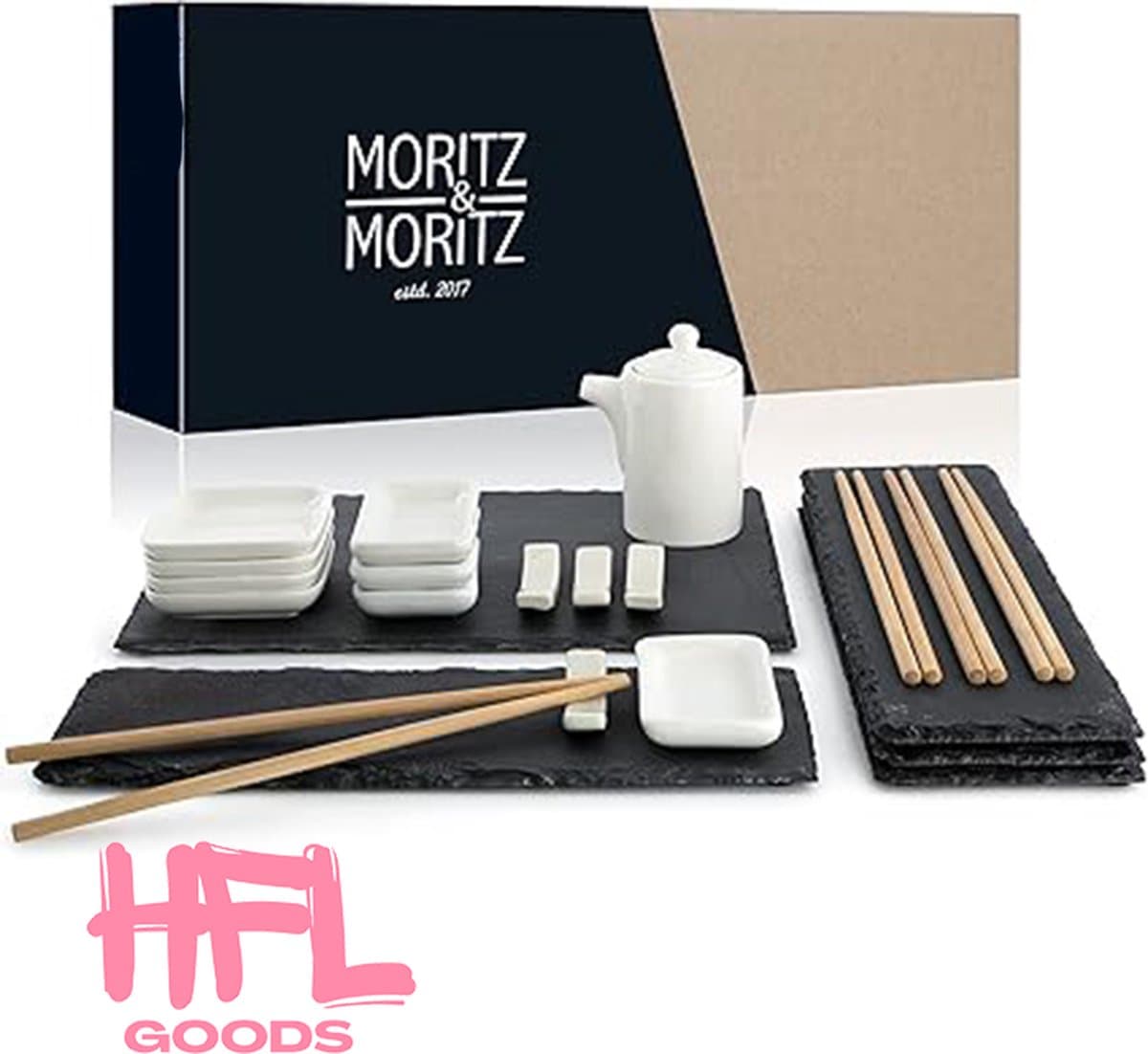 HFL Goods Sushi Servies - 22 Delig Sushi Servies - 4 Borden - 8 Eetstokjes