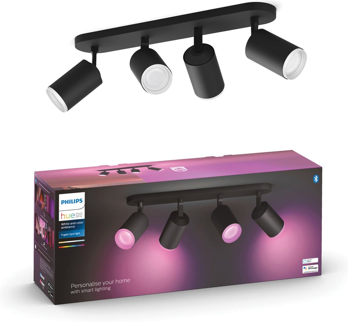Philips Hue Fugato Opbouwspot White and Color - Zwart - 4-spots