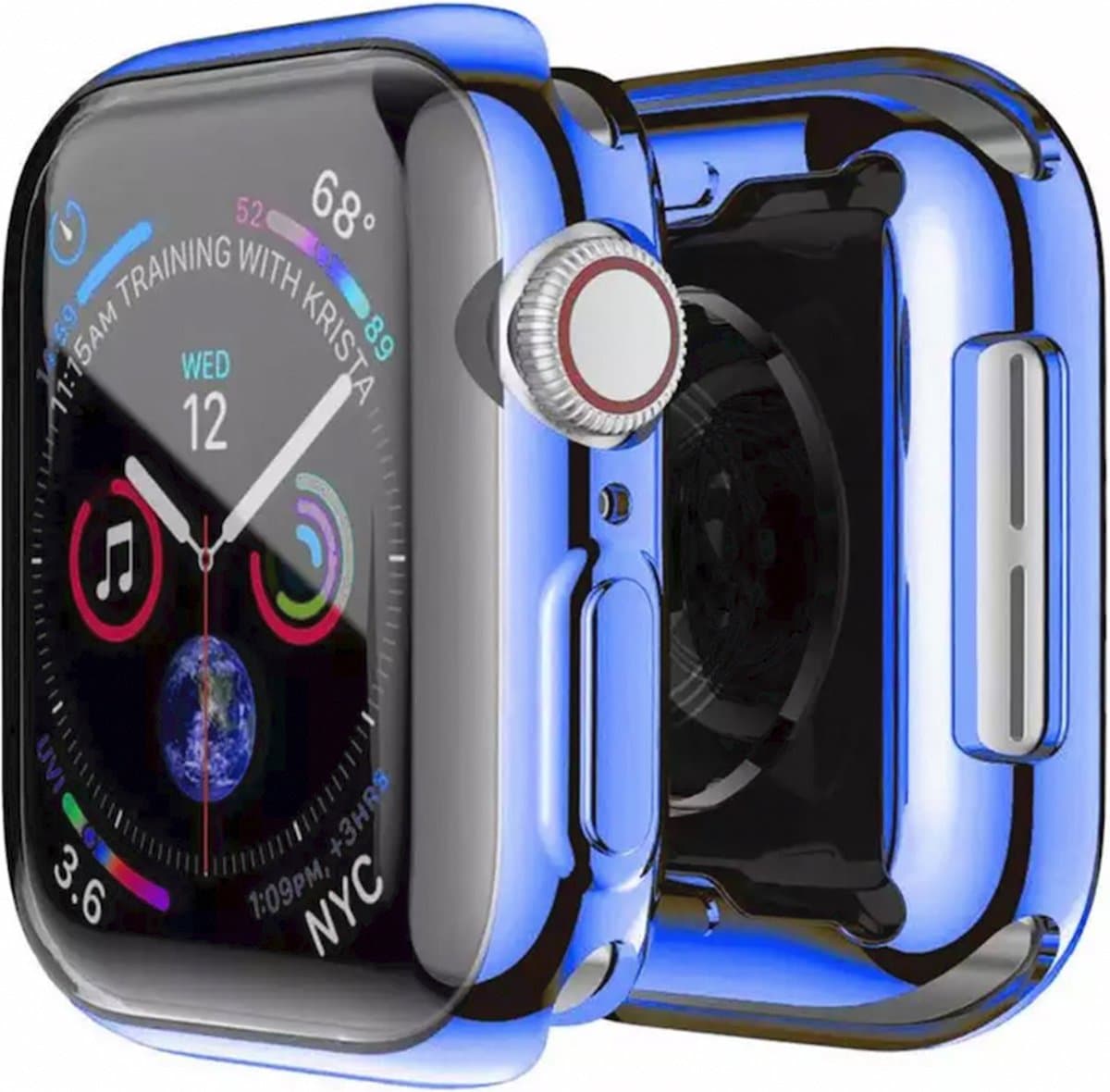 MY PROTECT - Hoesje Geschikt Voor Apple Watch 44mm Siliconen Bescherm Case - Screenprotector - Transparant/Blauw