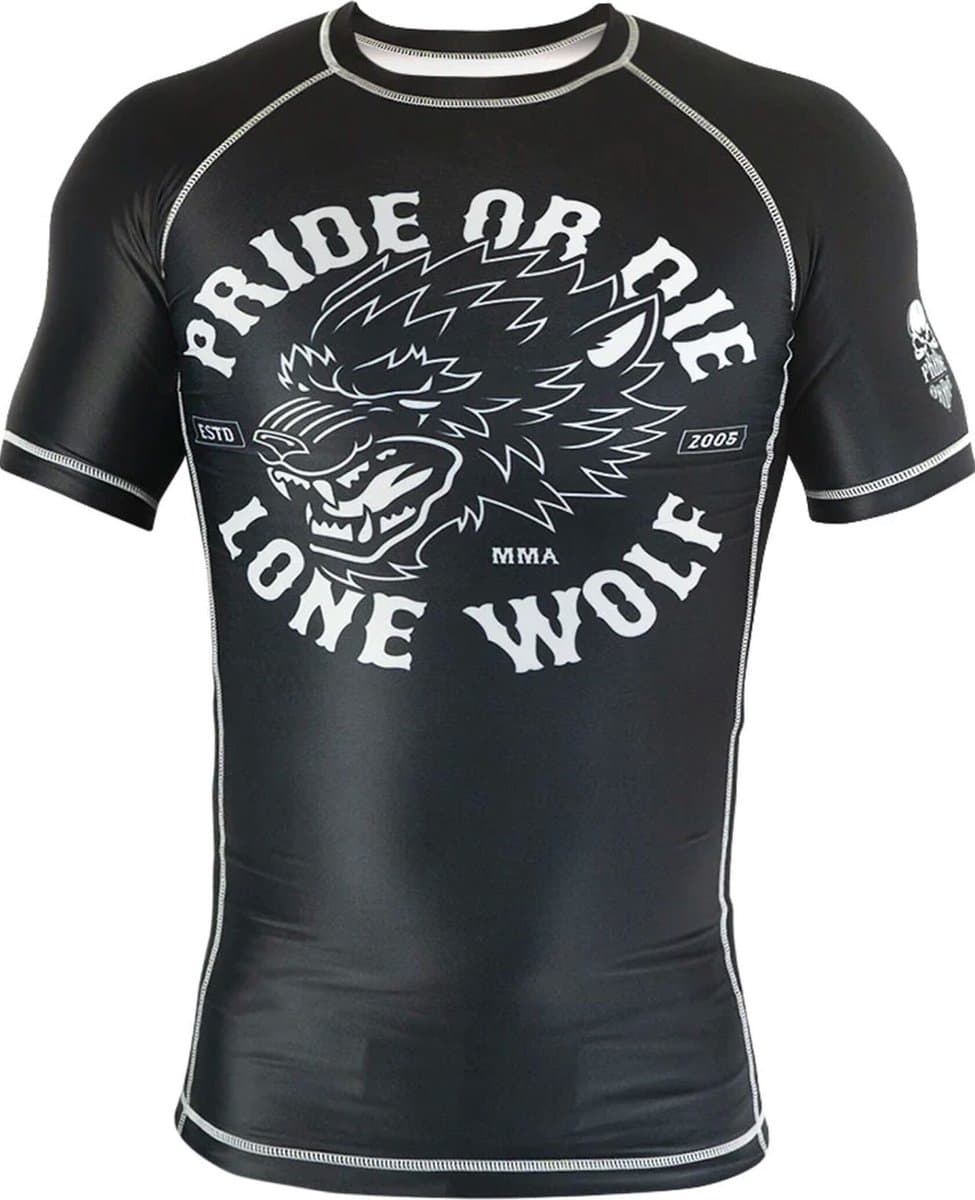 PRIDE or Die Rash Guard Lone Wolf Zwart Wit - XL