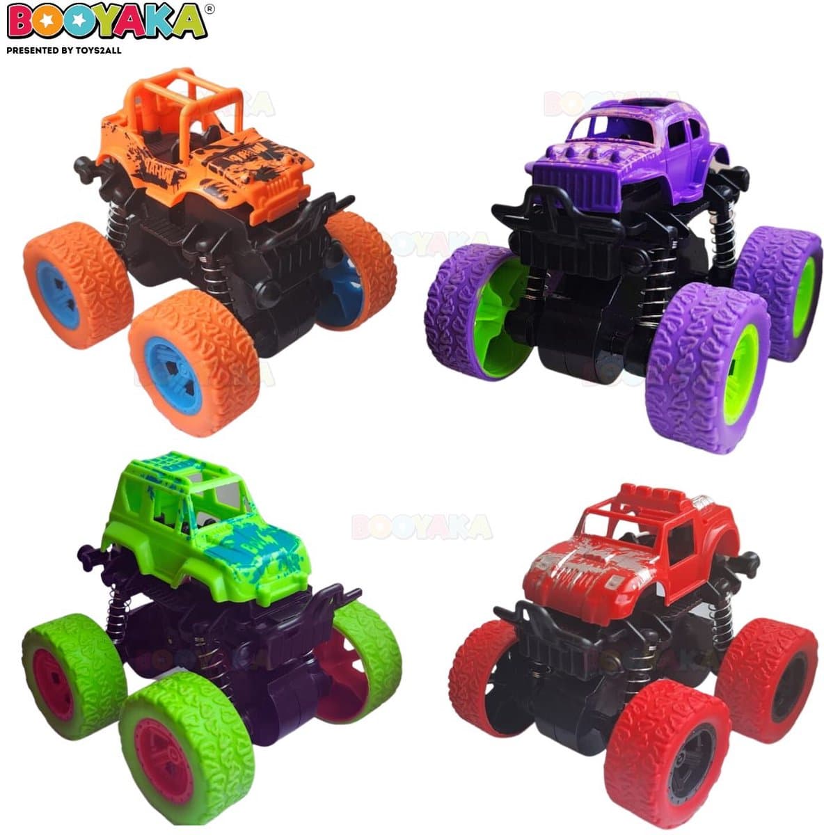 Booyaka Big Wheels Monstertruck - Speelgoed auto voor 3+ jaar - 4 stuks